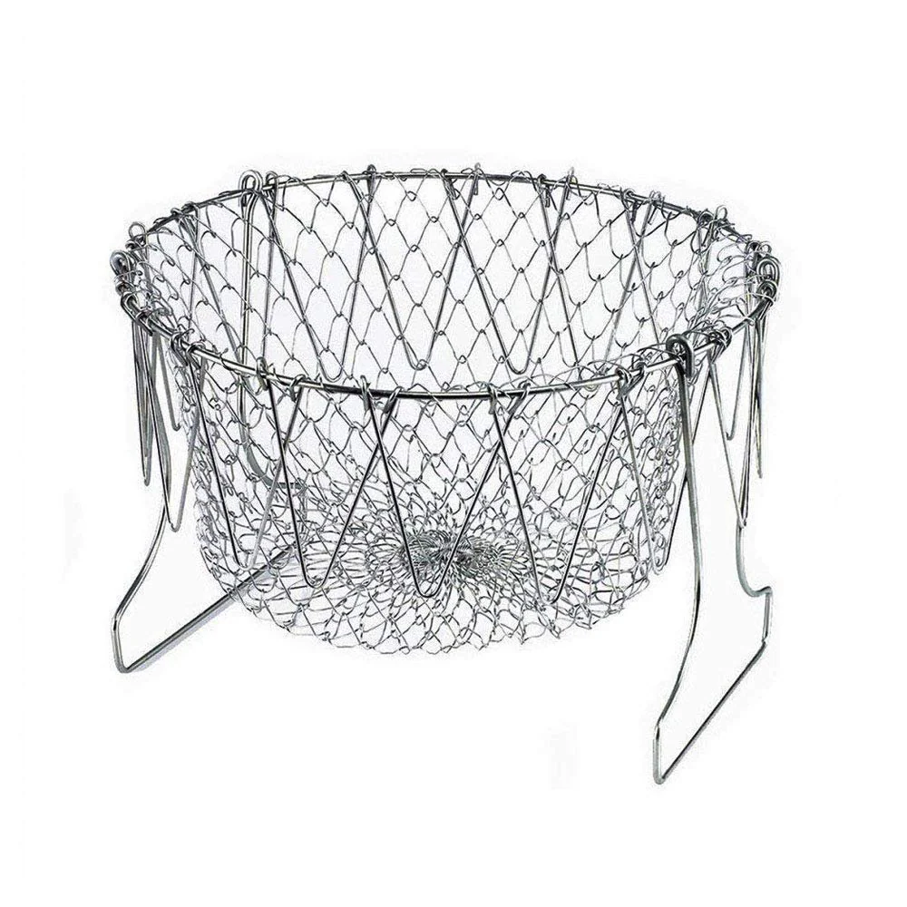 Stainless Steel Foldable Chef Basket – Multi-Functional Kitchen Colander