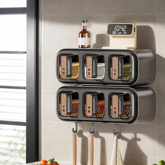 Wall Mounted Spice Rack & Seasoning Box Kitchen Organizer