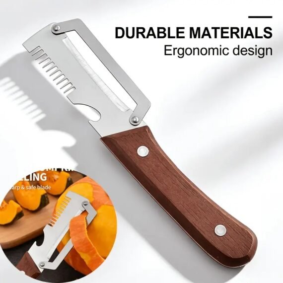 3-in-1 Stainless Steel Vegetable Peeler Knife with Wooden Handle