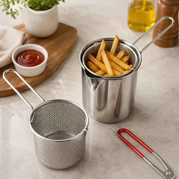 1200ml Stainless Steel Deep Frying Pot with Strainer Basket